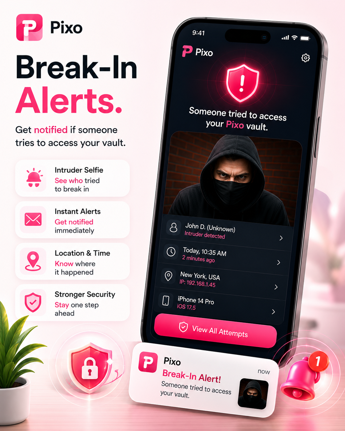 Pixo break-in alerts promotional image