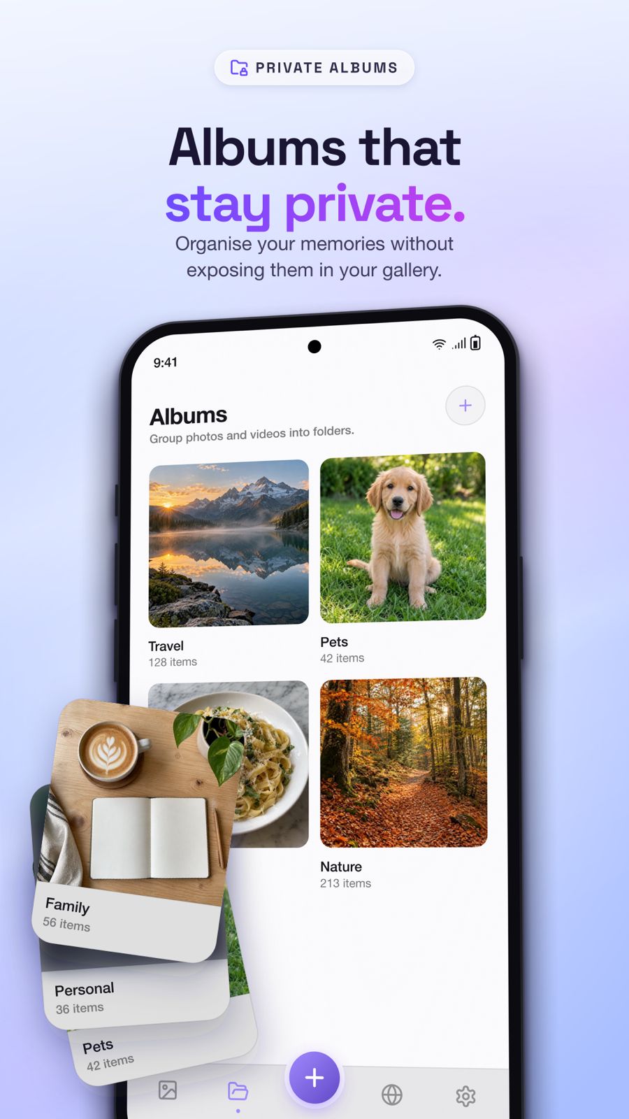 Private albums organised in Pixo